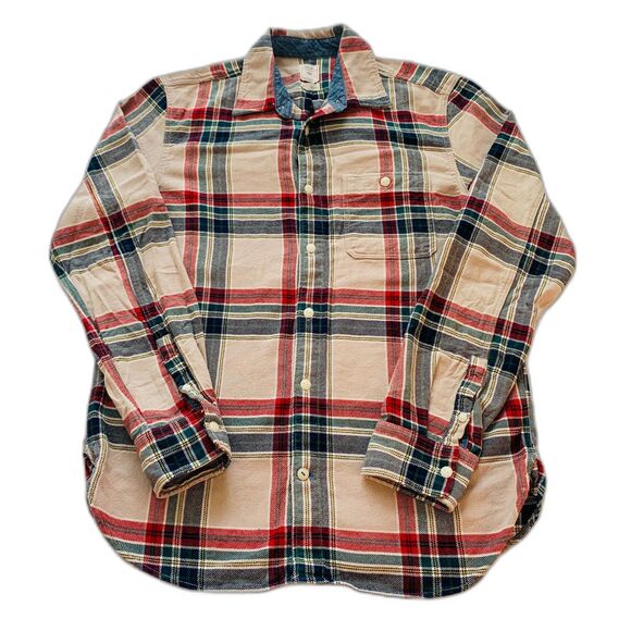 Flannel Tan and Red Cross Pattern Button Up Shirt - Picture 1 of 9